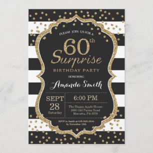 Surprise 60th Birthday Invitation. Gold Glitter Invitation