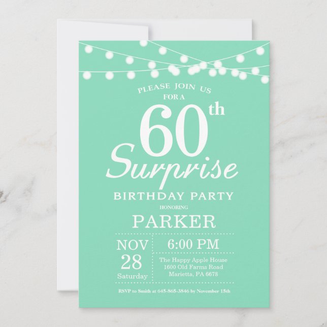 Surprise 60th Birthday Invitation Mint Green (Front)
