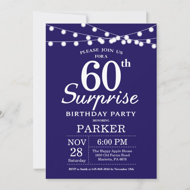 Surprise 60th Birthday Invitation Navy Blue (Front)