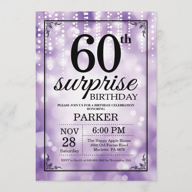 Purple 60th Birthday Invitations Zazzleca 8444