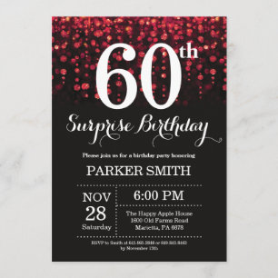 Surprise 60th Birthday Invitation Red Glitter
