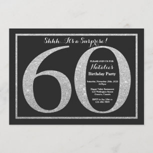 Surprise 60th Birthday Invitation Silver Glitter