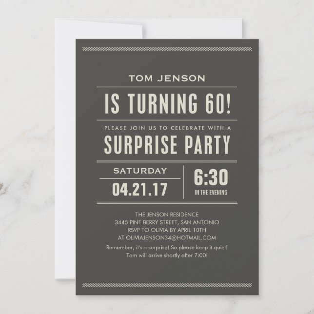 Surprise 60th Birthday Invitations (Front)