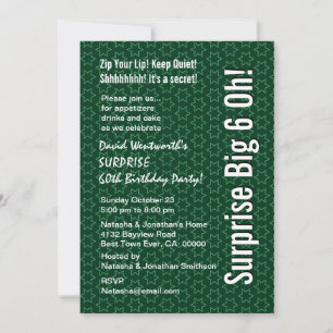 SURPRISE 60th Birthday Modern Green White Stars Invitation