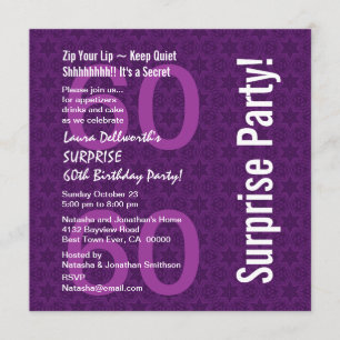 SURPRISE 60th Birthday Modern Purple Star Pattern Invitation