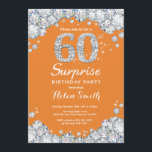 Surprise 60th Birthday Orange and Silver Diamond Invitation<br><div class="desc">Surprise 60th Birthday Invitation. Orange and Silver Rhinestone Diamond Red Background. Elegant Birthday Bash invite. Adult Birthday. Women Birthday. Men Birthday. For further customization,  please click the "Customize it" button and use our design tool to modify this template.</div>