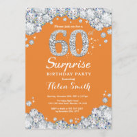 Surprise 60th Birthday Orange and Silver Diamond