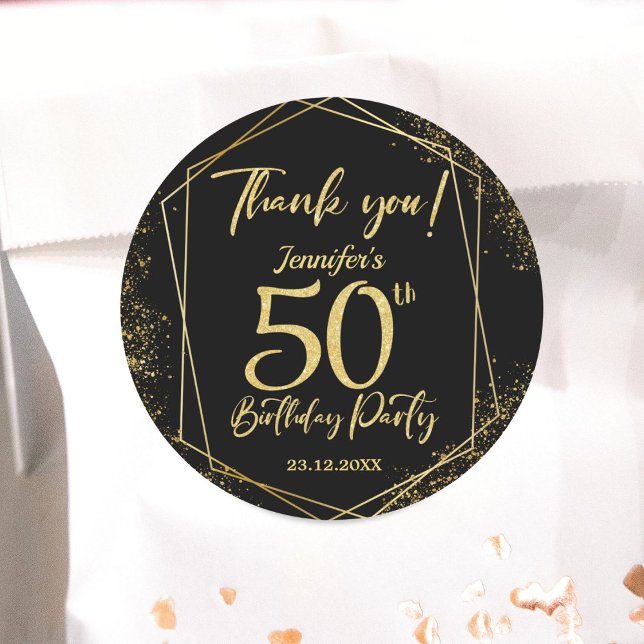 Surprise 60th Birthday Party Black & Gold Glitter Classic Round Sticker (Creator Uploaded)