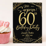 Surprise 60th Birthday Party Black & Gold Glitter Invitation<br><div class="desc">Throw a dazzling celebration with our Surprise 60th Birthday Party Black & Gold Glitter Invitation! Perfect for a glamourous and unforgettable event. Shop now and make the surprise truly sparkle! ✨🎉 Please note: The gold glitter effect is simulated,  no real glitter is used</div>