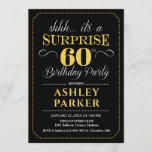 Surprise 60th Birthday Party - Black Gold Invitation<br><div class="desc">Surprise 60th Birthday Party Invitation.
Simple classy design in black gold and white. Features elegant script font.  Surprise bday celebration for man or woman. Can be customized into any age!</div>