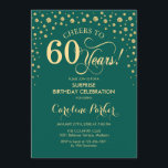 Surprise 60th Birthday Party - Emerald Green Gold Invitation<br><div class="desc">Surprise 60th Birthday Party Invitation.
Elegant design in emerald green and faux glitter gold. Features script font and diamonds confetti. Cheers to 60 Years! Message me if you need further customization.</div>