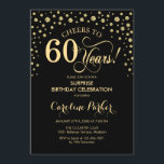 Surprise 60th Birthday Party - Gold Black Invitation<br><div class="desc">Surprise 60th Birthday Party Invitation.
Elegant design in black and faux glitter gold . Features script font and diamonds confetti. Cheers to 60 Years! Message me if you need further customization.</div>