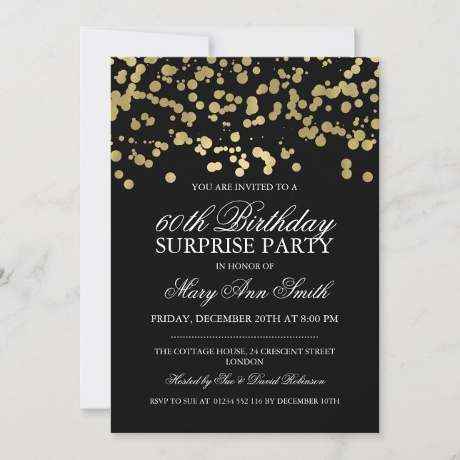 Surprise 60th Birthday Party Gold Foil Confetti Invitation (Front)