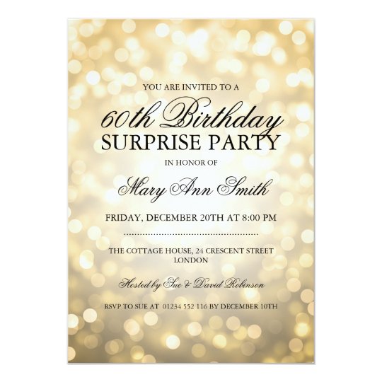 Surprise 60th Birthday Party Gold Glitter Lights Card