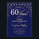 Surprise 60th Birthday Party - Navy Blue Gold Invitation<br><div class="desc">Surprise 60th Birthday Party Invitation.
Elegant design in navy blue and faux glitter gold. Features script font and diamonds confetti. Cheers to 60 Years! Message me if you need further customization.</div>