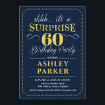 Surprise 60th Birthday Party - Navy Gold Invitation<br><div class="desc">Surprise 60th Birthday Party Invitation.
Simple classy design in navy blue and yellow gold. Features elegant script font.  Surprise bday celebration for man or woman. Can be customized into any age!</div>