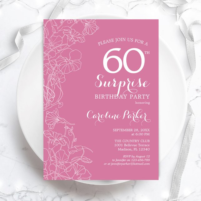 Surprise 60th Birthday Party - Pink Floral Invitation (Creator Uploaded)