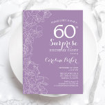 Surprise 60th Birthday Party - Purple Floral Invitation<br><div class="desc">Purple Floral Surprise 60th Birthday Party Invitation. Minimalist modern design featuring botanical accents and typography script font. Simple feminine invite card perfect for a stylish female surprise bday celebration. Can be customized to any age.</div>