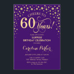 Surprise 60th Birthday Party - Purple Gold Invitation<br><div class="desc">Surprise 60th Birthday Party Invitation.
Elegant design in royal purple and faux glitter gold . Features script font and diamonds confetti. Cheers to 60 Years! Message me if you need further customization.</div>
