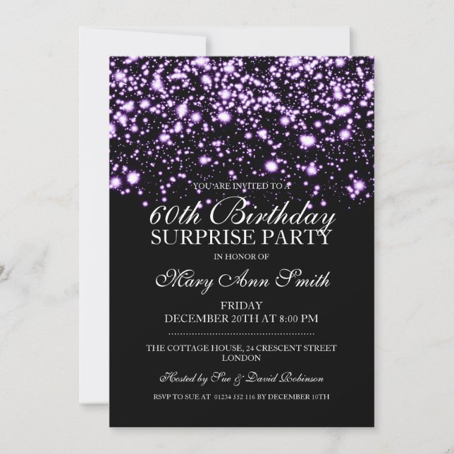 Surprise 60th Birthday Party Purple Midnight Glam Invitation (Front)