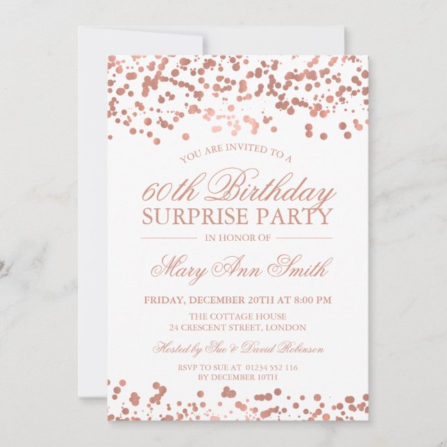 Surprise 60th Birthday Party Rose Gold Foil Invitation (Front)
