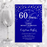 Surprise 60th Birthday Party - Royal Blue Silver Invitation<br><div class="desc">Surprise 60th Birthday Party Invitation.
Elegant design in royal blue and faux glitter silver. Features script font and diamonds confetti. Cheers to 60 Years! Message me if you need further customization.</div>