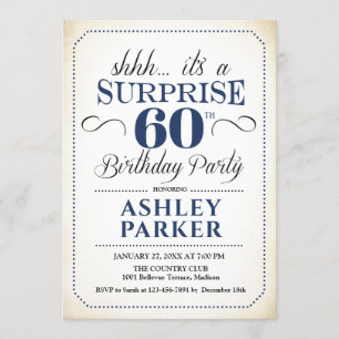 Surprise 60th Birthday Party - White Navy Invitation