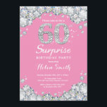 Surprise 60th Birthday Pink and Silver Diamond Invitation<br><div class="desc">Surprise 60th Birthday Invitation. Pink and Silver Rhinestone Diamond Red Background. Elegant Birthday Bash invite. Adult Birthday. Women Birthday. Men Birthday. For further customization,  please click the "Customize it" button and use our design tool to modify this template.</div>