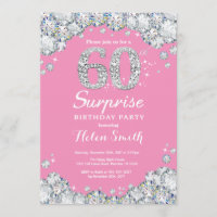 Surprise 60th Birthday Pink and Silver Diamond