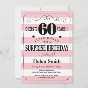 Surprise 60th Birthday Pink and White Stripes Invitation