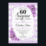 Surprise 60th Birthday - Purple White Invitation<br><div class="desc">Surprise 60th Birthday Invitation.
Feminine white,  lavender lilac design. Features stripes,  pastel purple roses,  script font and confetti. Perfect for an elegant birthday party. Can be personalized to show any age. Message me if you need further customization.</div>