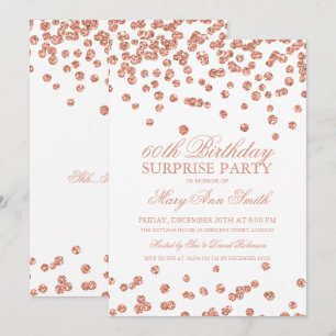 Surprise 60th Birthday Rose Gold Glitter White Invitation