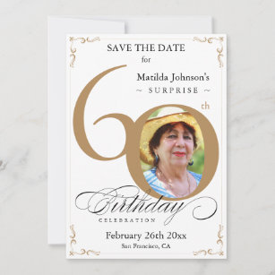 Surprise 60th Birthday Save The Date Elegant White Invitation