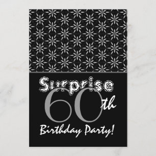 SURPRISE 60th Birthday Silver and Black Stars Invitation
