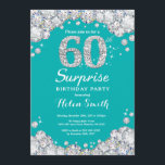 Surprise 60th Birthday Teal and Silver Diamond Invitation<br><div class="desc">Surprise 60th Birthday Invitation. Teal and Silver Rhinestone Diamond Teal Turquoise Aqua Background. Elegant Birthday Bash invite. Adult Birthday. Women Birthday. Men Birthday. For further customization,  please click the "Customize it" button and use our design tool to modify this template.</div>