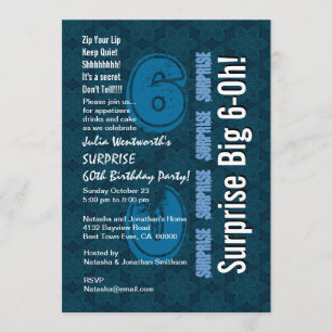 SURPRISE 60th Modern Birthday Blue Stars and White Invitation