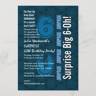 SURPRISE 60th Modern Birthday Blue Stars and White Invitation