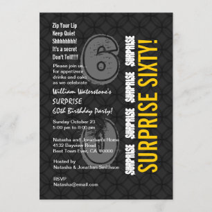 SURPRISE 60th Modern Birthday Charcoal Gold W206 Invitation