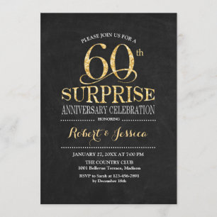 Surprise 60th Wedding Anniversary Chalkboard Gold Invitation