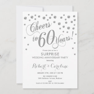 Surprise 60th Wedding Anniversary - White & Silver Invitation