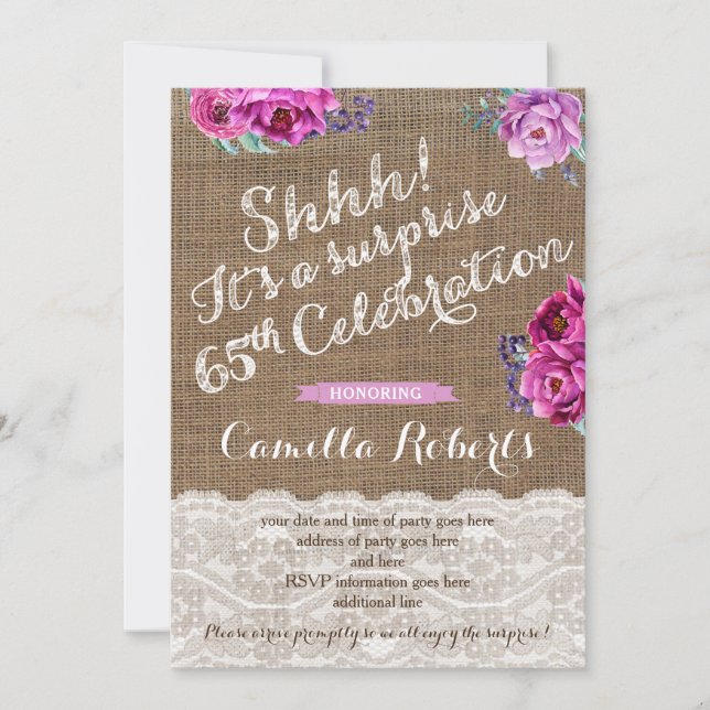 Surprise 65e anniversaire de fête Invitation Carte (Devant)