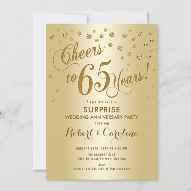 Surprise 65th Wedding Anniversary - Gold Invitation (Front)