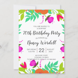Surprise 70e anniversaire fête Floral Invitation