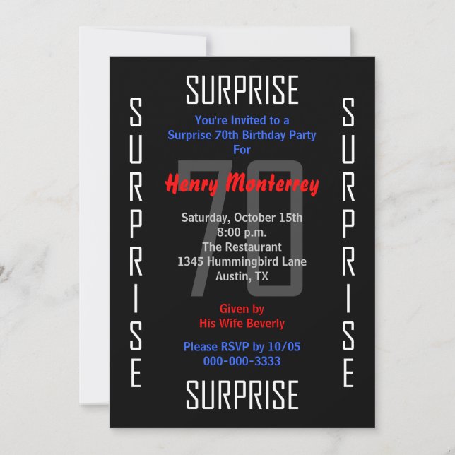Surprise 70e anniversaire Invitation de fête 70 (Devant)