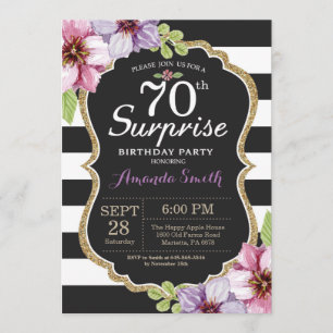 Surprise 70e anniversaire Invitation Floral Gold