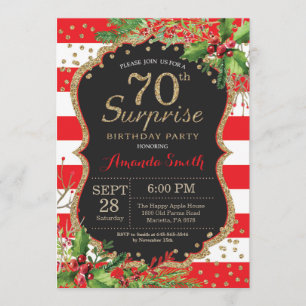 Surprise 70e anniversaire Invitation Noël Or