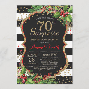 Surprise 70e anniversaire Invitation Noël Or