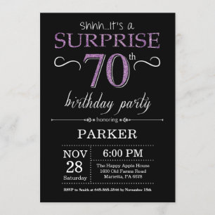 Surprise 70e anniversaire Invitation noir et viole