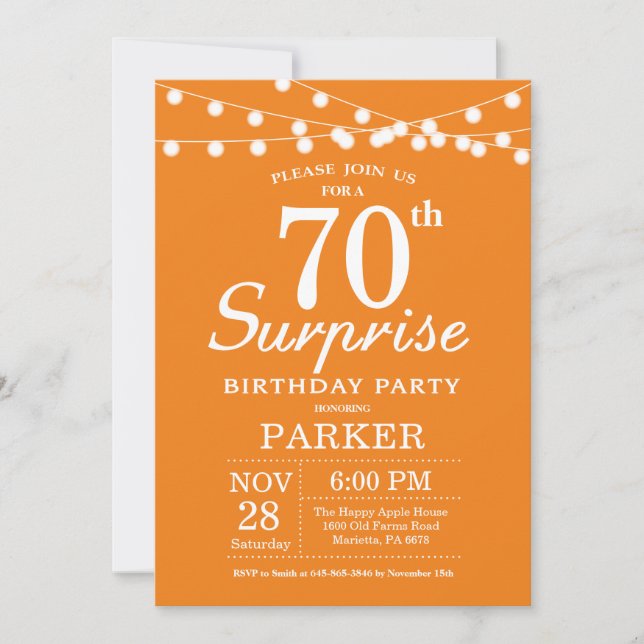 Surprise 70e anniversaire Invitation Orange (Devant)