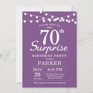 Surprise 70e anniversaire Invitation Purple Lavend